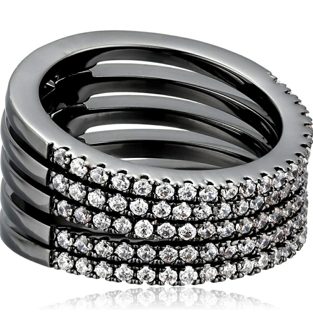 New Noir Jewelry pave cz hinged stack ring - Picture 1 of 5